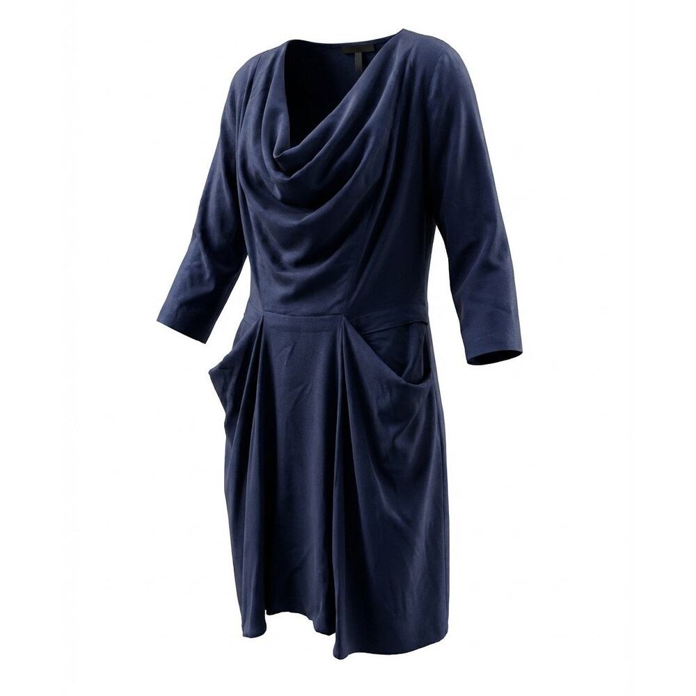 BCBGMAXAZRIA  Navy Draped Sheath Dress 3/4 Sleeve - Size Medium